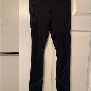 Black leggings with mesh lining on calf’s